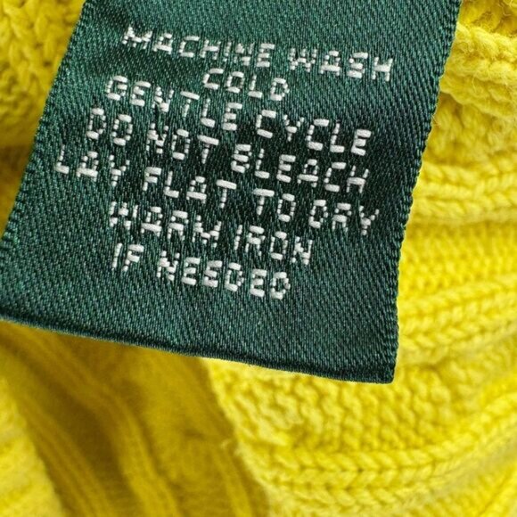 Lauren Ralph Lauren Cable Knit V-Neck Cotton Sweater Yellow Size Small Preppy - Picture 9 of 10